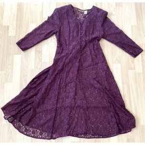 Vtg Dana Scott Purple Women's 18 Dress Lace Over Slip Fairy Goth Drama Holiday